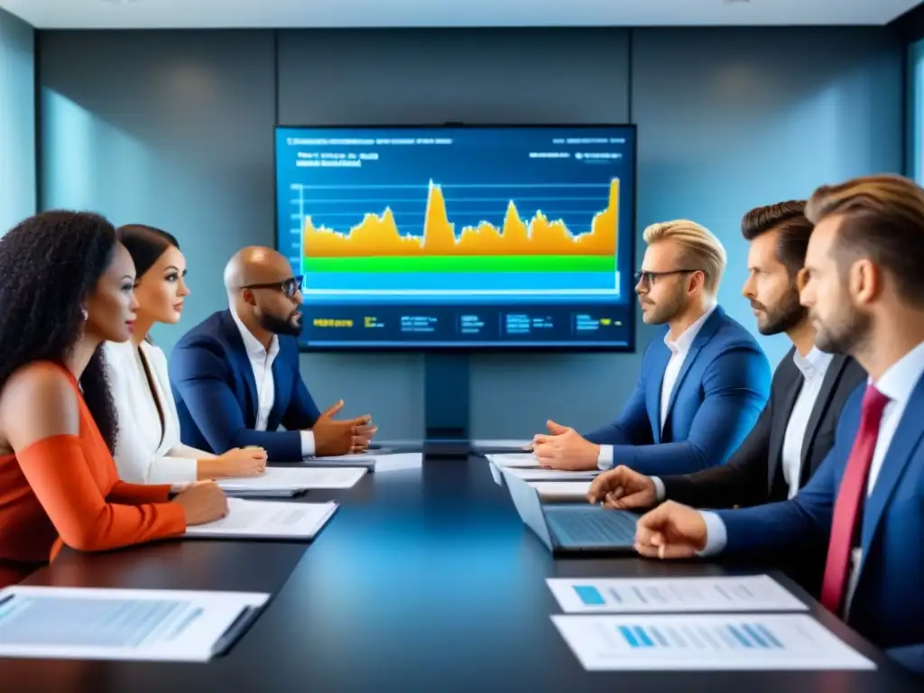 Reunión de Due Diligence: Equipo profesional en sala de juntas moderna Equipo profesional en reunión de Due Diligence inmobiliaria en mercado emergente