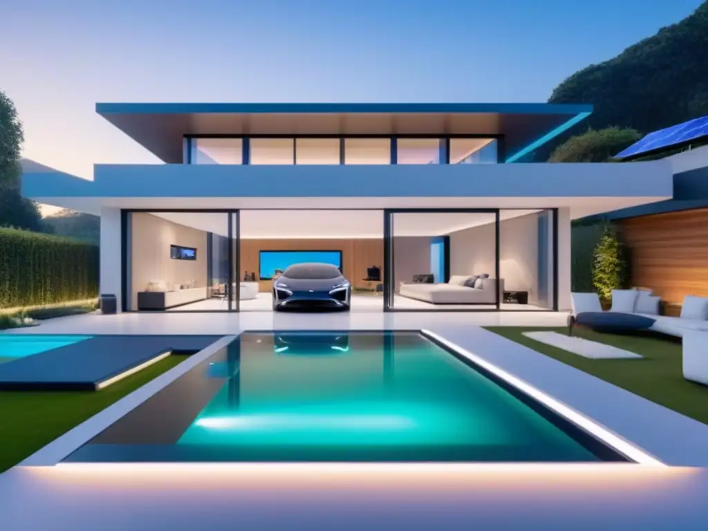 Diseño futurista de smart home: lujo y eficiencia Una escena futurista de hogar inteligente en 8k