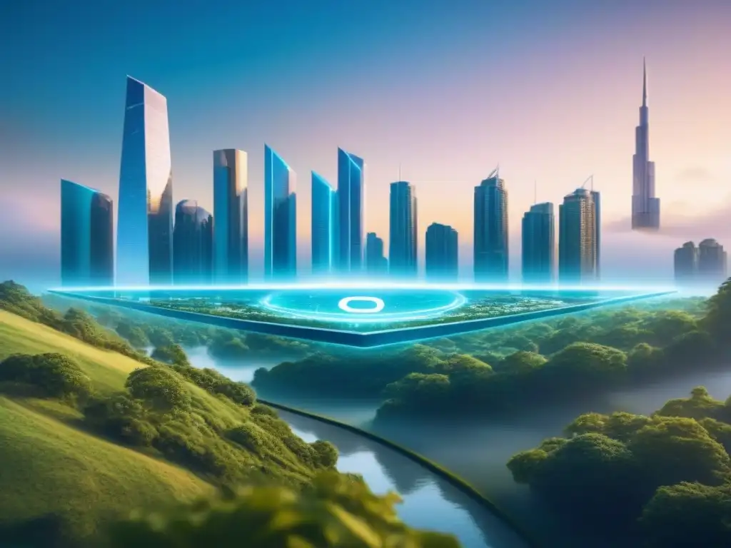 Metrópolis digital: Criptomonedas se convierten en bienes raíces Escena futurista: inversores transforman criptomonedas en bienes raíces de lujo