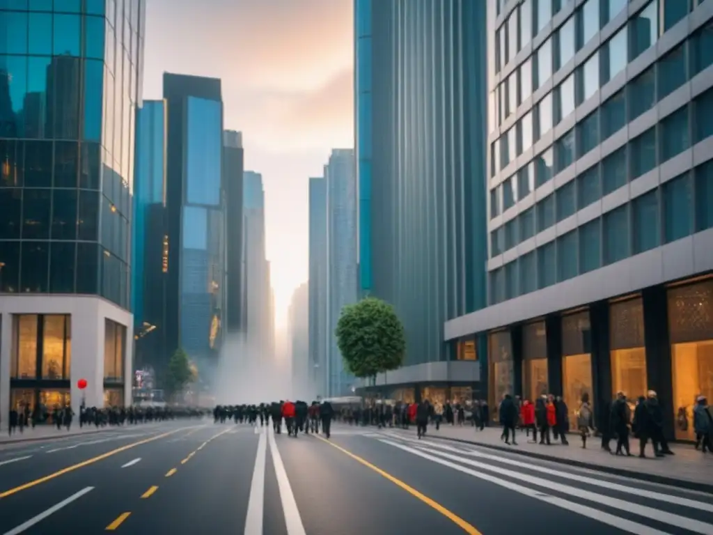 Escena urbana moderna: vida vibrante en la ciudad Escena urbana de alto crecimiento con diversidad de personas caminando
