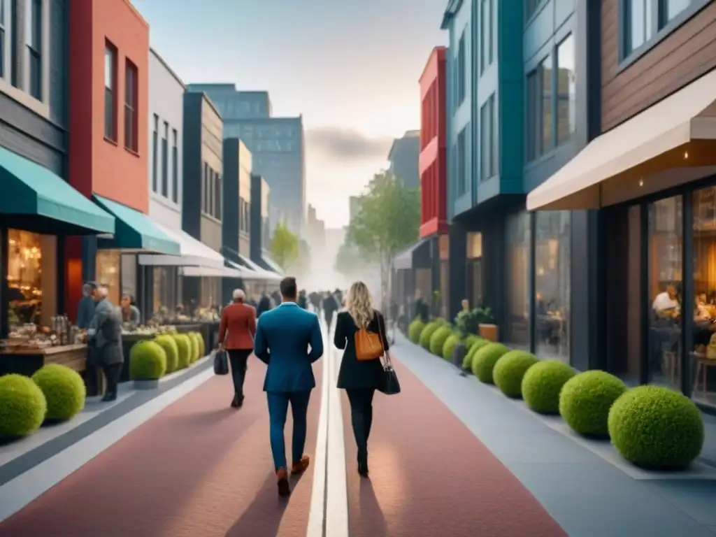 Vibrante vecindario urbano: estrategias de marketing inmobiliario global Escena urbana animada con edificios modernos y coloridos