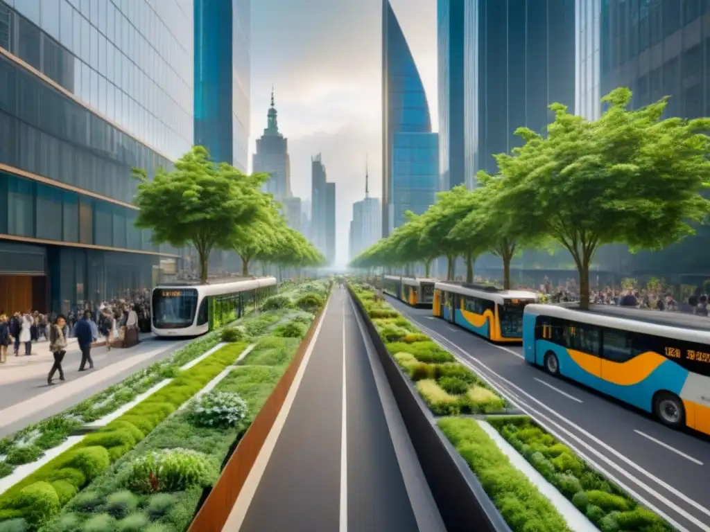 Oasis urbano sustentable: naturaleza y modernidad Escena urbana: oasis verde con infraestructura sostenible espacios urbanos
