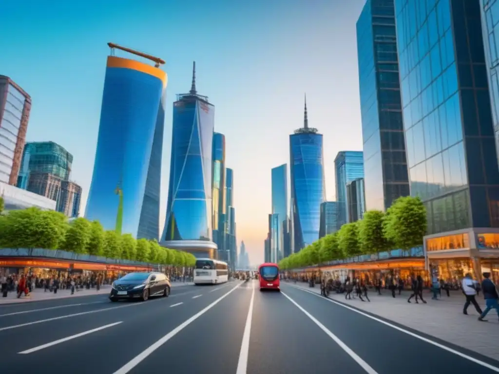Metrópolis futurista: armonía entre naturaleza y tecnología Escena urbana con rascacielos futuristas y espacios verdes, reflejando un urbanismo sostenible ciudades vivibles