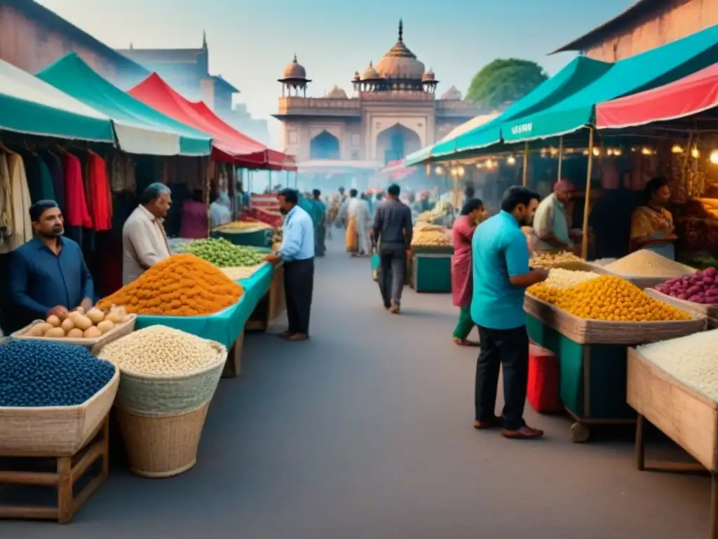 Mercado indio vibrante y colorido: escena en micromercado 8k Escena vibrante de un mercado indio, reflejando la diversidad y dinamismo