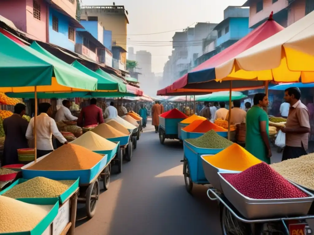Escena vibrante en un mercado indio: colores, aromas y tradiciones Escena vibrante en un micromercado de la India con inversiones inmobiliarias en micromercados de India