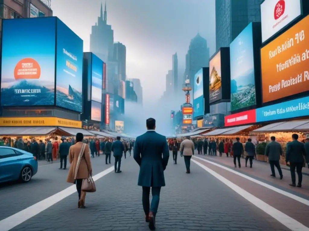Mercado internacional de anuncios vacacionales de lujo en 8K Escena vibrante de publicidad de propiedades vacacionales en mercado internacional