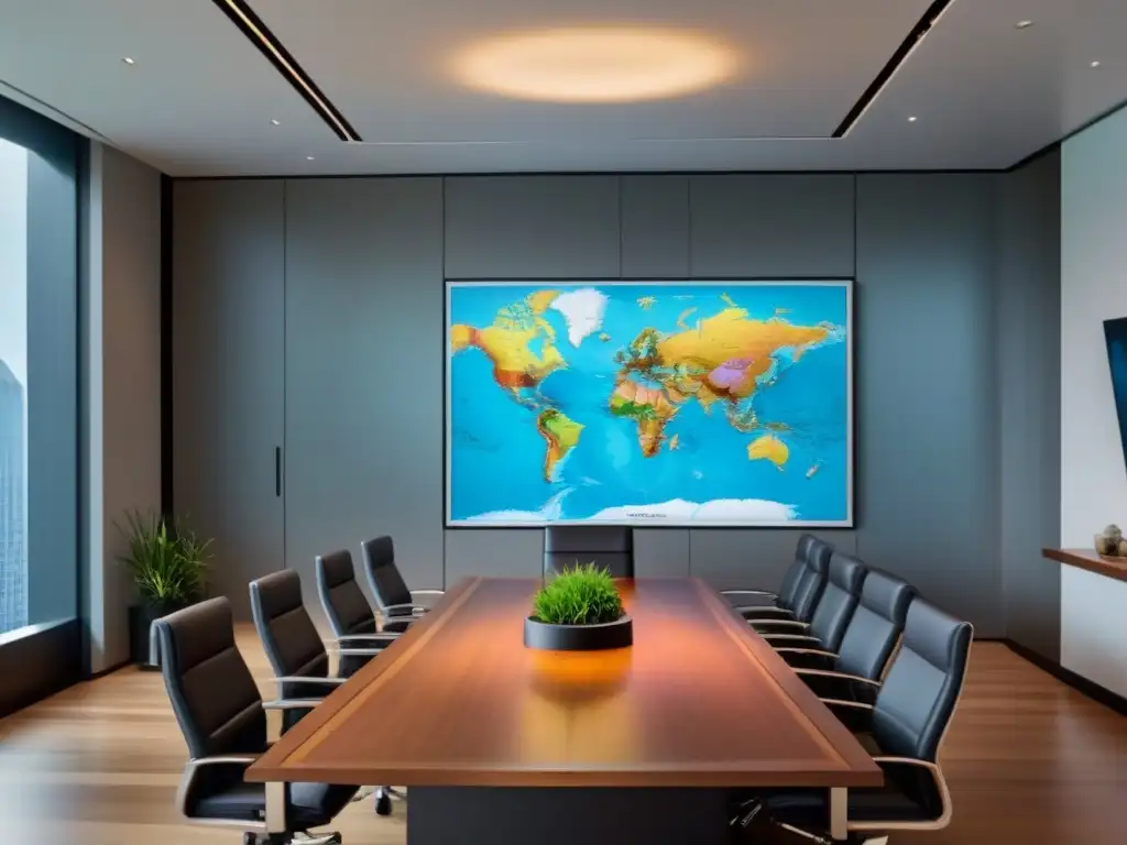 Oficina ejecutiva de lujo con tecnología moderna Escenario elegante y moderno para la resolución de conflictos inmobiliarios internacionales en una sala de juntas luminosa y sofisticada
