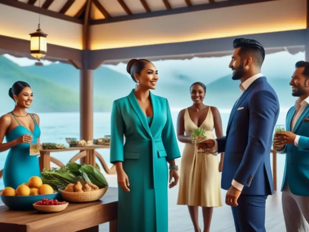 Experiencias culturales en lujoso resort compartido Un escenario vibrante y moderno donde personas de diversas culturas disfrutan de un tiempo compartido de lujo