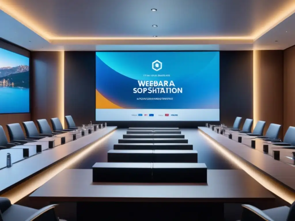 Webinar global: audiencia internacional en un set sofisticado Un escenario de webinar moderno y elegante para inversores inmobiliarios internacionales, conectados globalmente