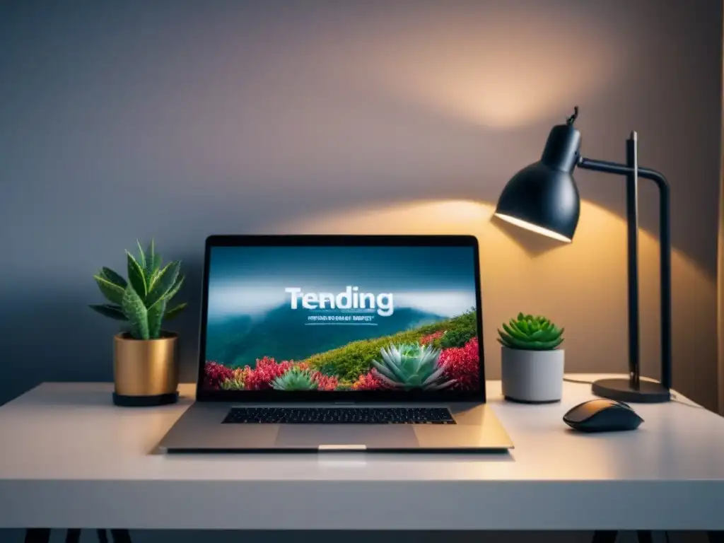 Escritorio moderno con listado inmobiliario: profesionalismo y detalle Un escritorio de oficina moderno con laptop mostrando un listado inmobiliario