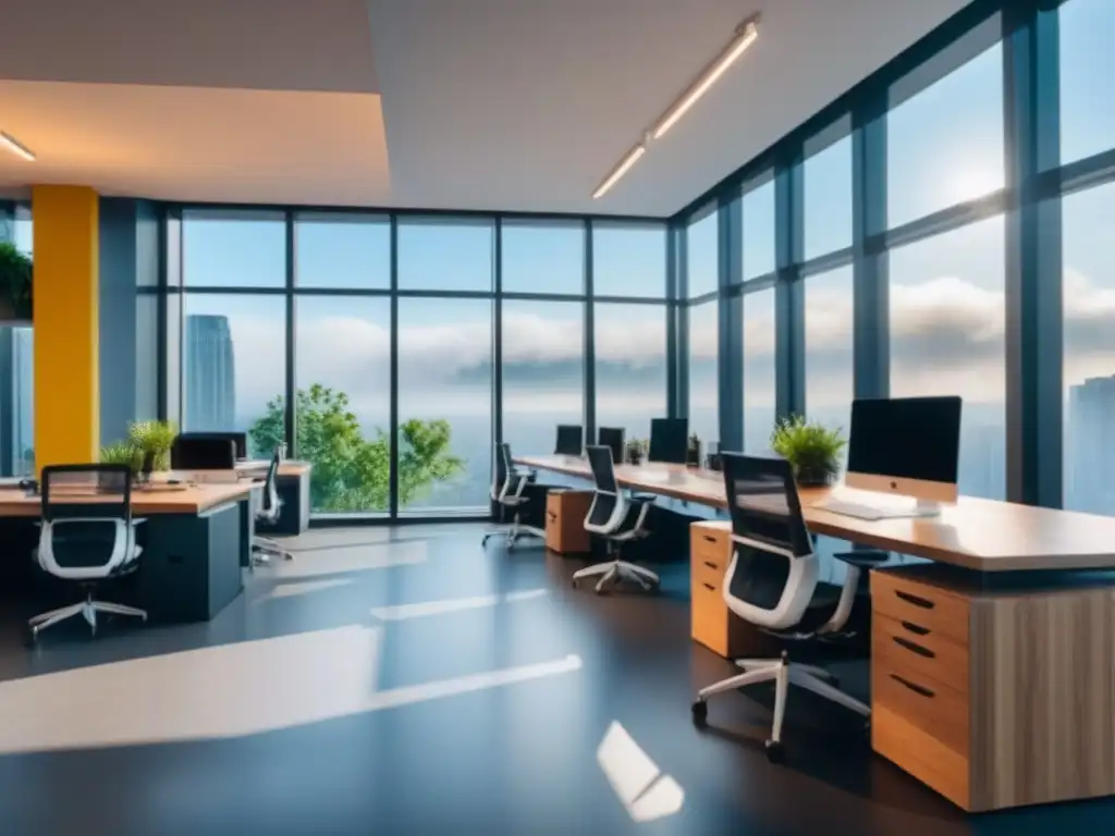 Espacio de coworking futurista: innovación y colaboración Un espacio coworking futurista con profesionales colaborando en un ambiente dinámico y vibrante, ideal para inversión inmobiliaria