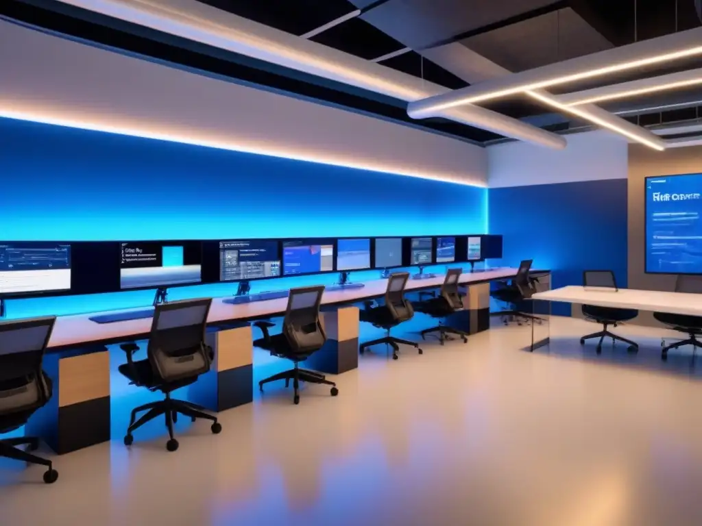Coworking futurista: tecnología avanzada en un espacio innovador Un espacio de coworking futurista ultradetallado con tecnología de vanguardia integrada