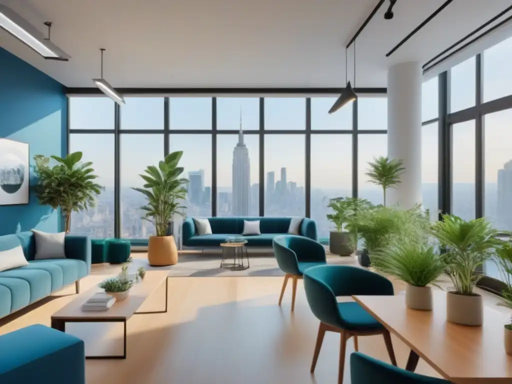 Espacio de coworking futurista y productivo con diseño ultradetallado Un espacio de coworking futurista y vibrante, reflejo de las tendencias en espacios coworking del mercado inmobiliario