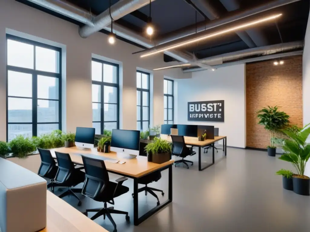 Coworking innovador: diversidad, colaboración y creatividad Un espacio coworking moderno y dinámico, donde profesionales colaboran en un ambiente creativo