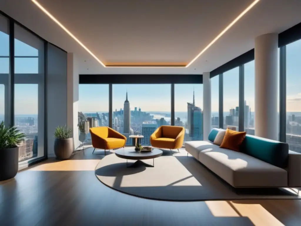 Espacio de coworking moderno: diseño impecable y vibrante Un espacio de coworking moderno y elegante con mobiliario de diseño, equipamiento tecnológico y vistas a la ciudad