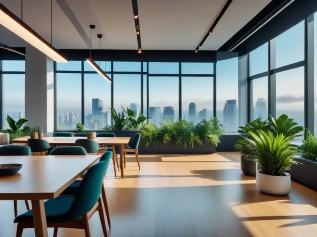 Coworking moderno: espacio creativo y colaborativo en 8K Un espacio de coworking moderno y luminoso con profesionales colaborando, reflejando estrategias de rentabilidad en coworking