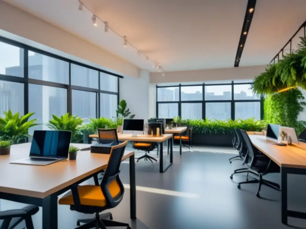 Espacio de coworking moderno y luminoso con diseño trendy Un espacio de coworking moderno y luminoso con mobiliario trendy