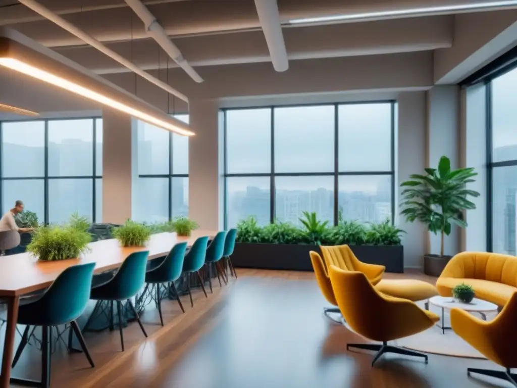 Espacio de coworking moderno y creativo con profesionales colaborando Un espacio de coworking moderno y luminoso, donde profesionales colaboran y crean estrategias rentabilidad