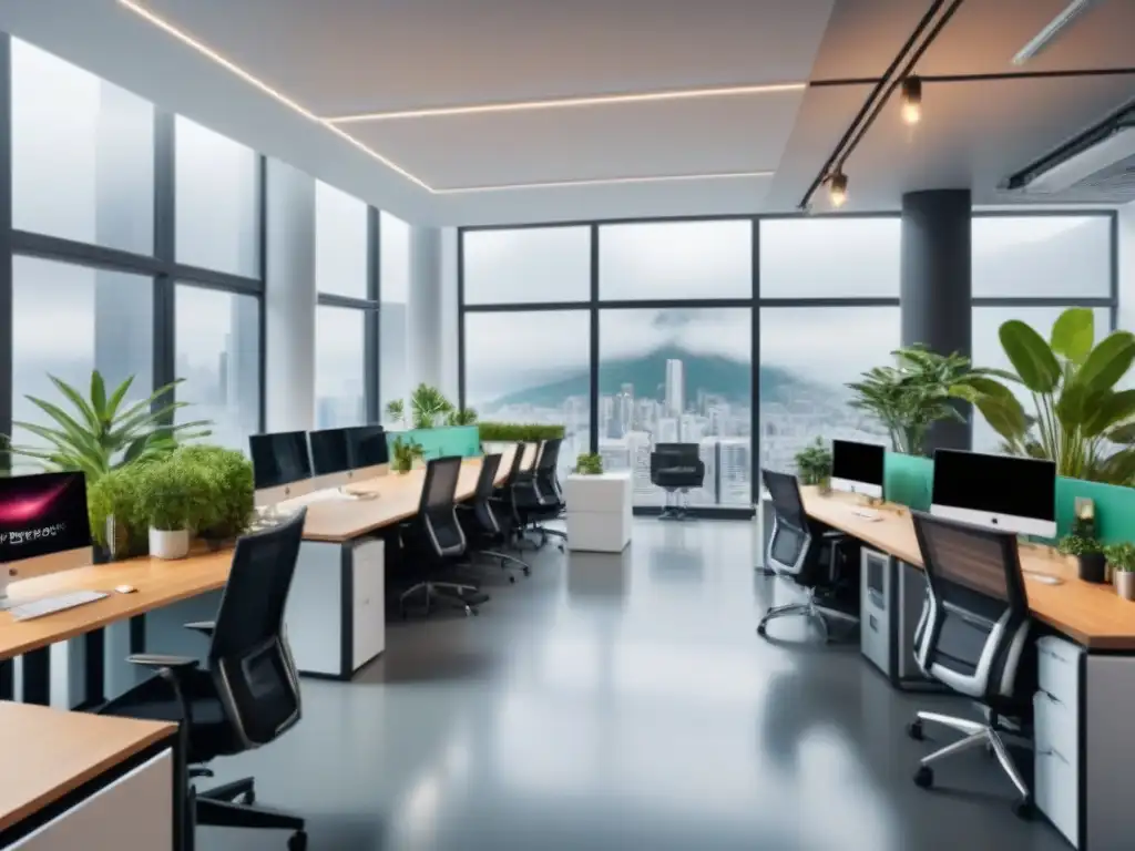 Coworking moderno y vibrante en Latinoamérica Un espacio de coworking moderno y sofisticado en una ciudad latinoamericana, ideal para inversionistas globales espacios trabajo compartidos