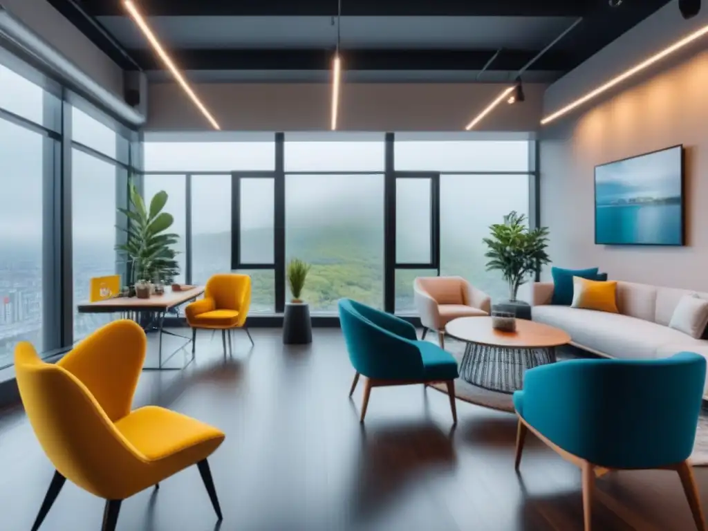 Espacio de coworking ultramoderno para networking y colaboración Un espacio de coworking ultramoderno con profesionales interactuando en un ambiente dinámico y vibrante, ideal para networking y colaboración