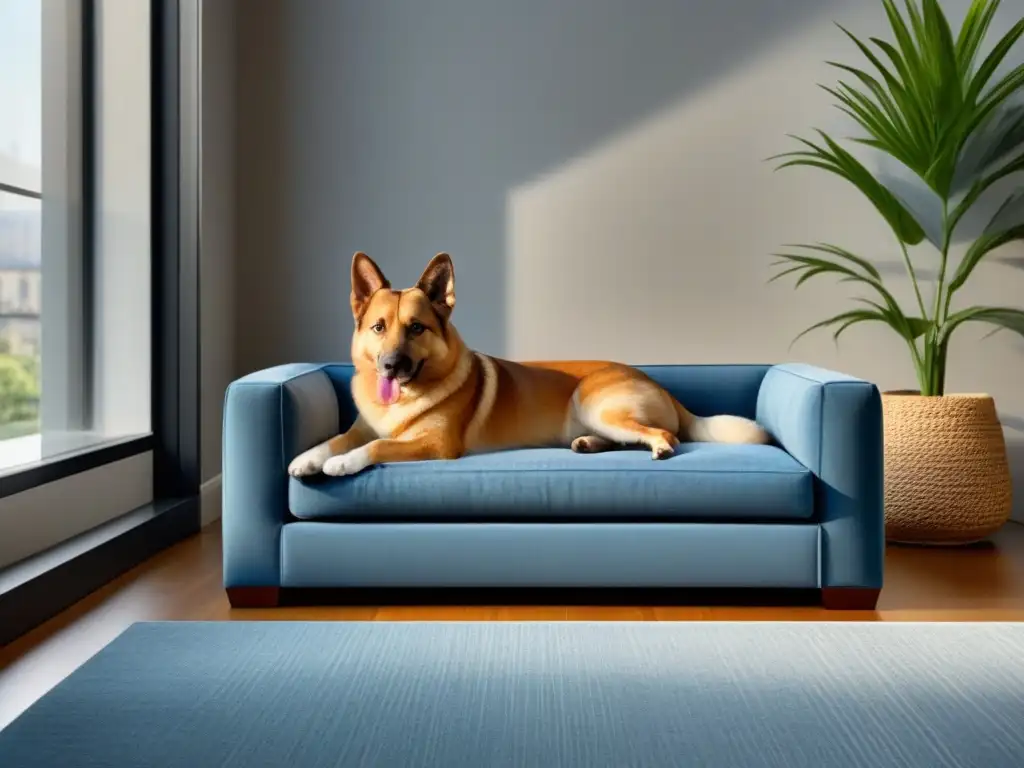 Sofisticada sala de estar moderna para mascotas - Lujo pet-friendly Espacio elegante para mascotas: diseño inmobiliario para familias modernas en sala de estar moderna con muebles y juguetes sofisticados