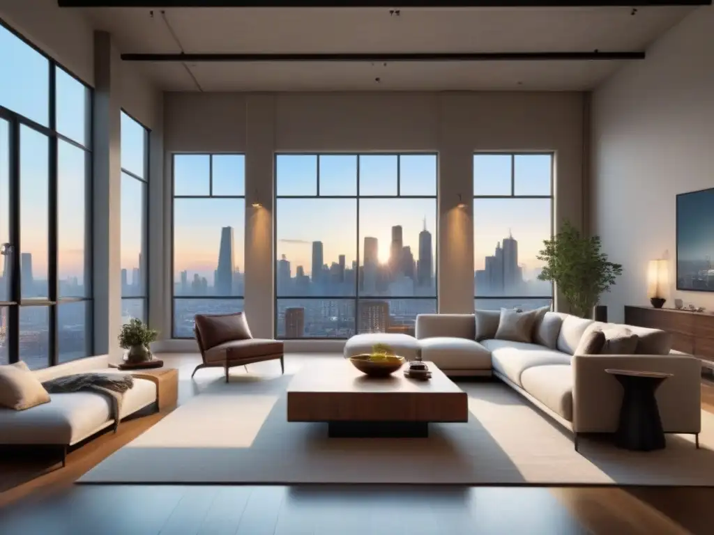 Salón de lujo en antiguo almacén industrial con estilo moderno Transformación de espacio industrial a residencia de lujo con muebles contemporáneos y ambiente cálido