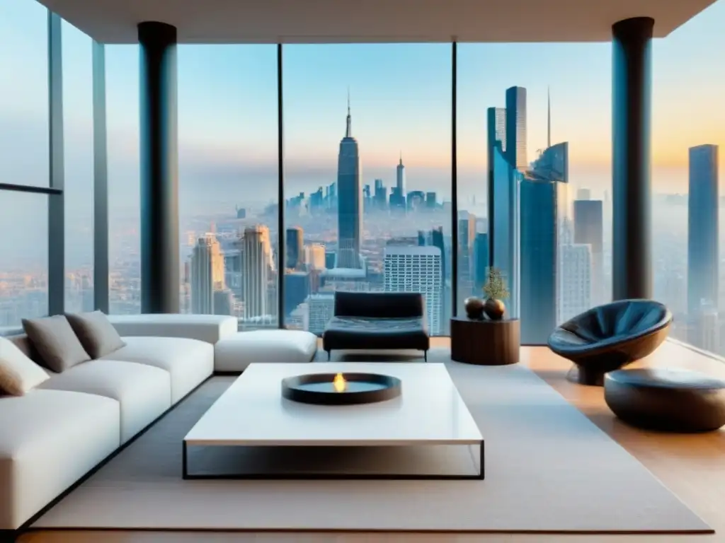 Salón penthouse de lujo con realidad virtual y tecnología de vanguardia Espacio de estar lujoso con Realidad Virtual para Inversiones Inmobiliarias en ciudad vibrante