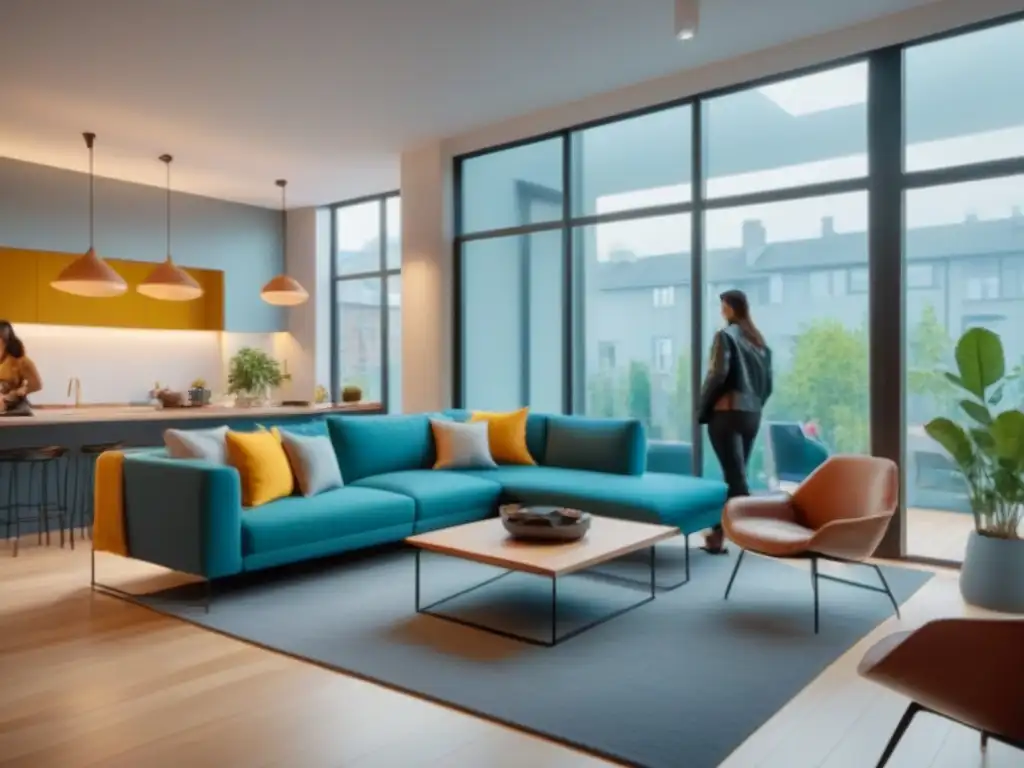 Coliving contemporáneo: Comunidad vibrante en espacio moderno Un espacio de coliving moderno y elegante con diseño contemporáneo y vibrante
