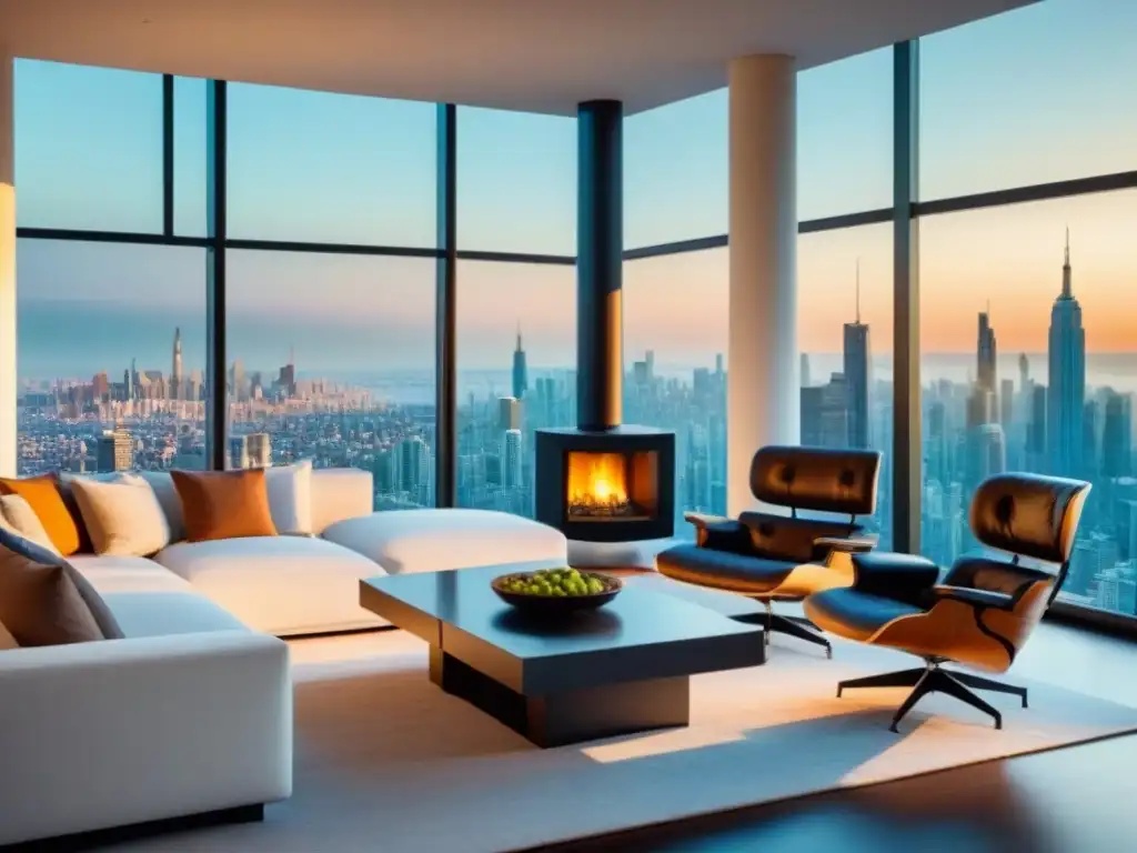 Salón de lujo internacional con vista urbana Espacio moderno de lujo con vista a la ciudad para marketing inmobiliario internacional con multimedia