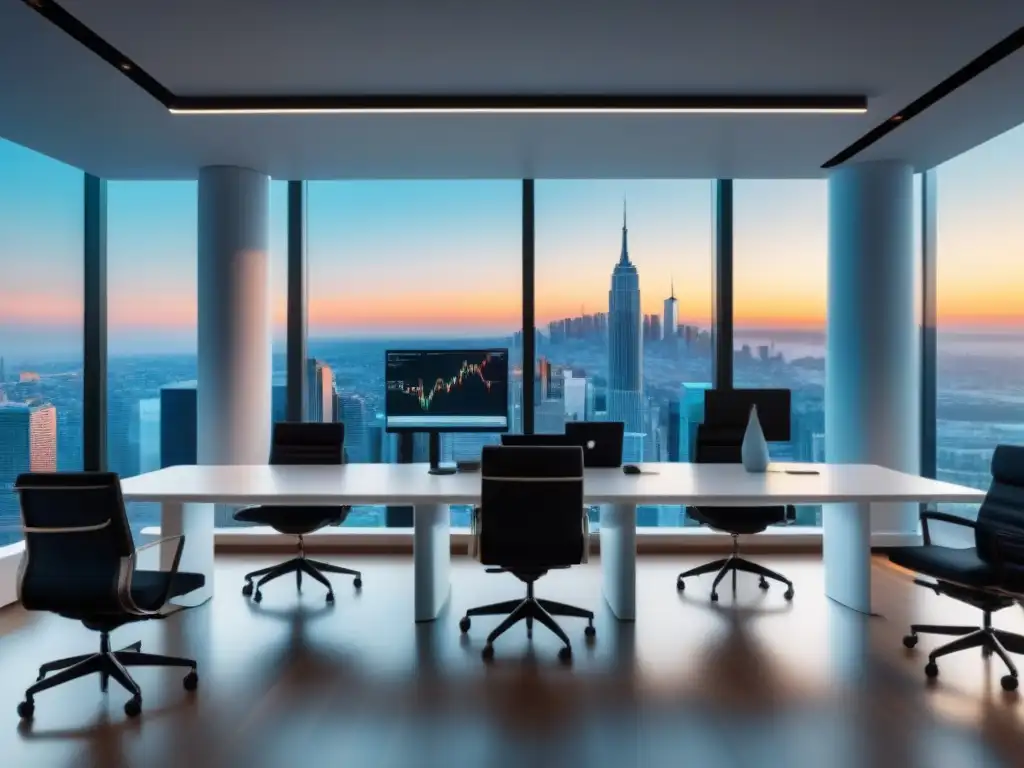 Oficina de lujo con vista urbana: ideal para inversiones inmobiliarias Un espacio de oficina moderno y elegante con vista a la ciudad