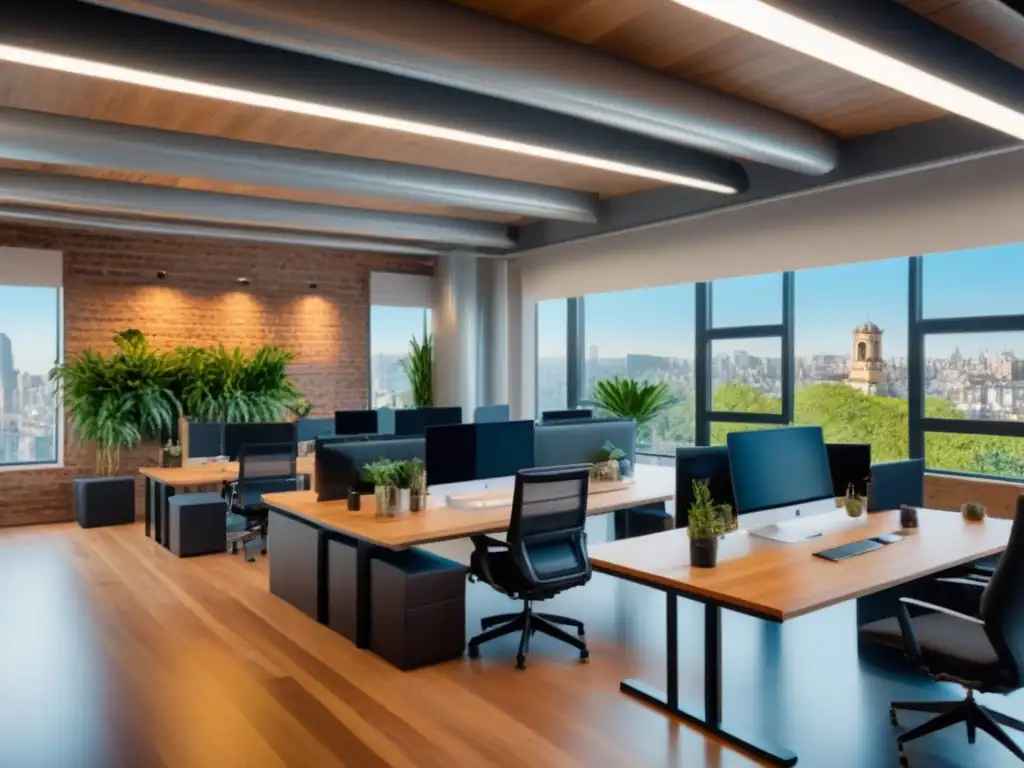 Coworking moderno en ciudad latinoamericana vibrante Espacio de trabajo compartido moderno en ciudad latinoamericana para inversionistas globales