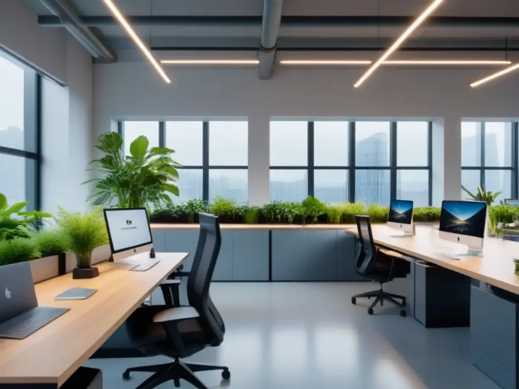 Oficina sostenible: diseño moderno y ecoamigable en entorno natural Un espacio de trabajo ecoamigable y rentable con diseño moderno y elementos sostenibles