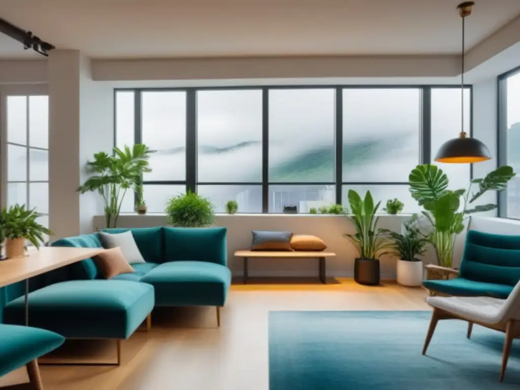 Coworking moderno con profesionales colaborativos Espacios de coworking internacionales rentables: Oficina vibrante con mobiliario contemporáneo, luz natural y profesionales colaborando