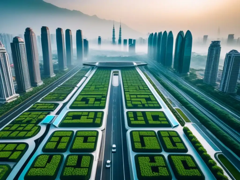 Metrópolis futurista: lujo y tecnología en Asia Espacios urbanos de lujo en Asia: Futurista escena urbana con rascacielos innovadores, jardines en azoteas verdes y tecnología avanzada