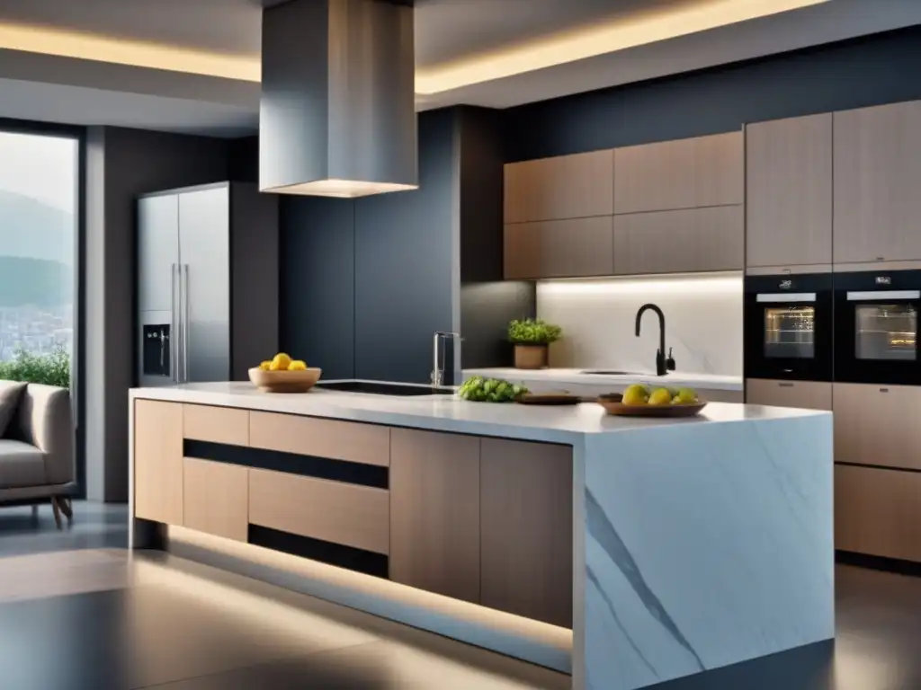 Cocina moderna y multilingüe: renovación con conciencia global Espaciosa cocina moderna con señalización multilingüe, resaltando la importancia de la localización en proyectos de renovación