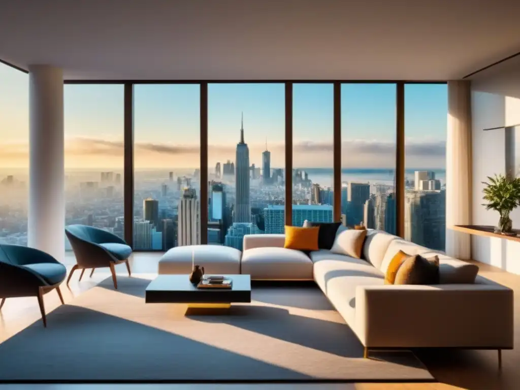Sofisticada sala de estar moderna con vista a la ciudad Espacioso salón moderno con diseño elegante y vistas a la ciudad