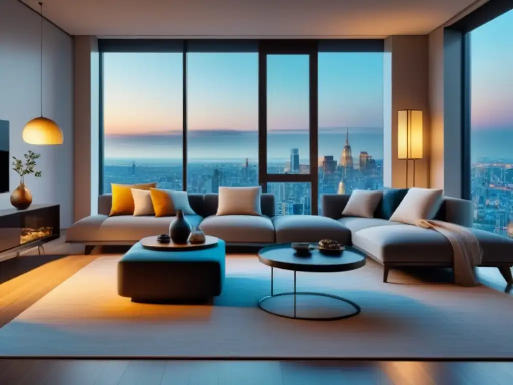 Salón de lujo en rascacielos: moderno, amplio y acogedor Espacioso salón moderno en un lujoso edificio de apartamentos con diseño inmobiliario para familias modernas