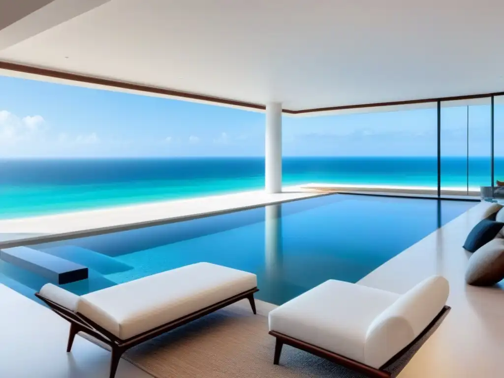 Penthouse de lujo con vista al mar: elegancia y sofisticación Espectacular ático moderno en la playa con vista al mar, muebles elegantes y piscina infinita
