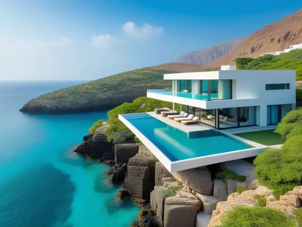 Villa de lujo en acantilado frente al mar en Omán Espectacular villa moderna de lujo en acantilado con piscina infinita y vista al mar en Omán