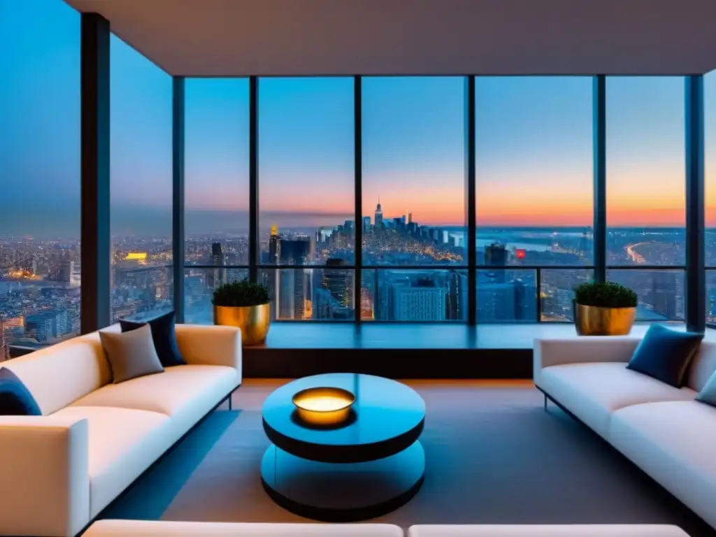 Penthouse de lujo con vistas panorámicas en ciudad internacional Espectacular penthouse de lujo con vista panorámica a la ciudad al anochecer