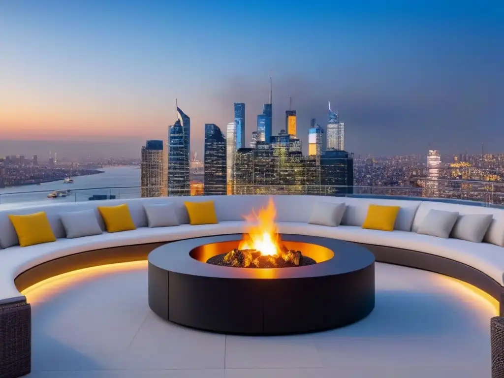 Penthouse de lujo con vistas panorámicas nocturnas Espectacular penthouse moderno con vista panorámica nocturna de la ciudad