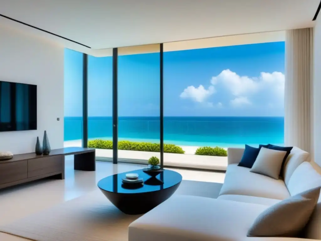 Penthouse de lujo con vista al mar y terraza exclusiva Espectacular penthouse moderno con vista al mar azul, terraza espaciosa y mobiliario elegante