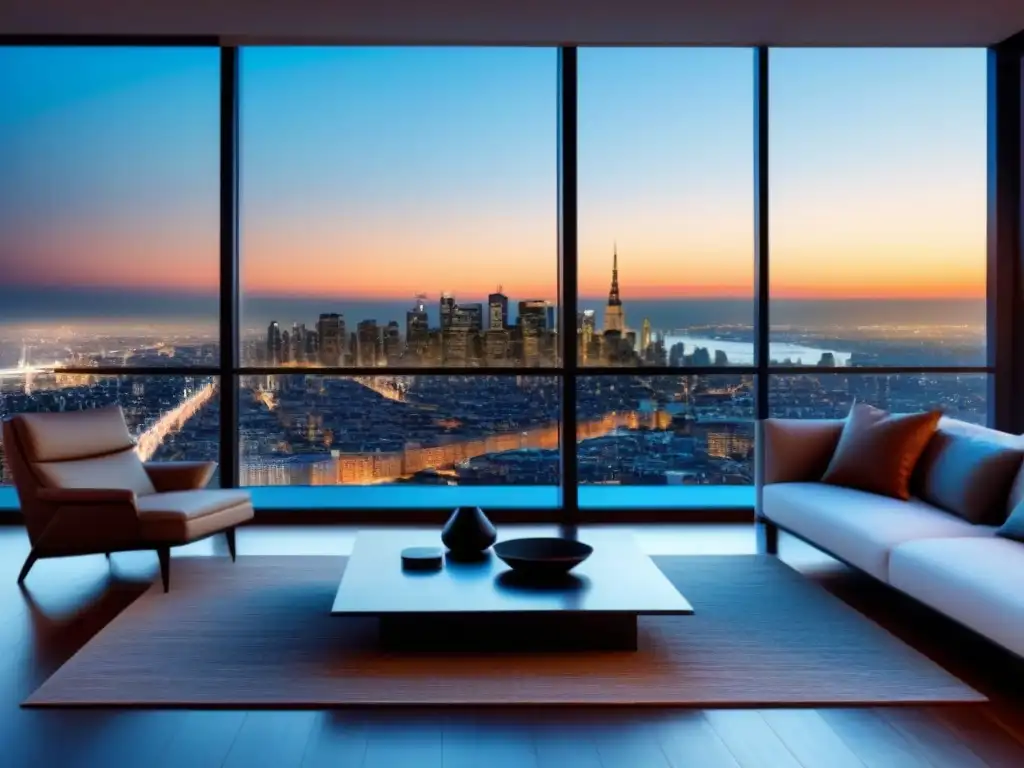 Ático de lujo con vistas panorámicas a la ciudad Espectacular penthouse moderno con vista a la ciudad, muebles contemporáneos y terraza espaciosa