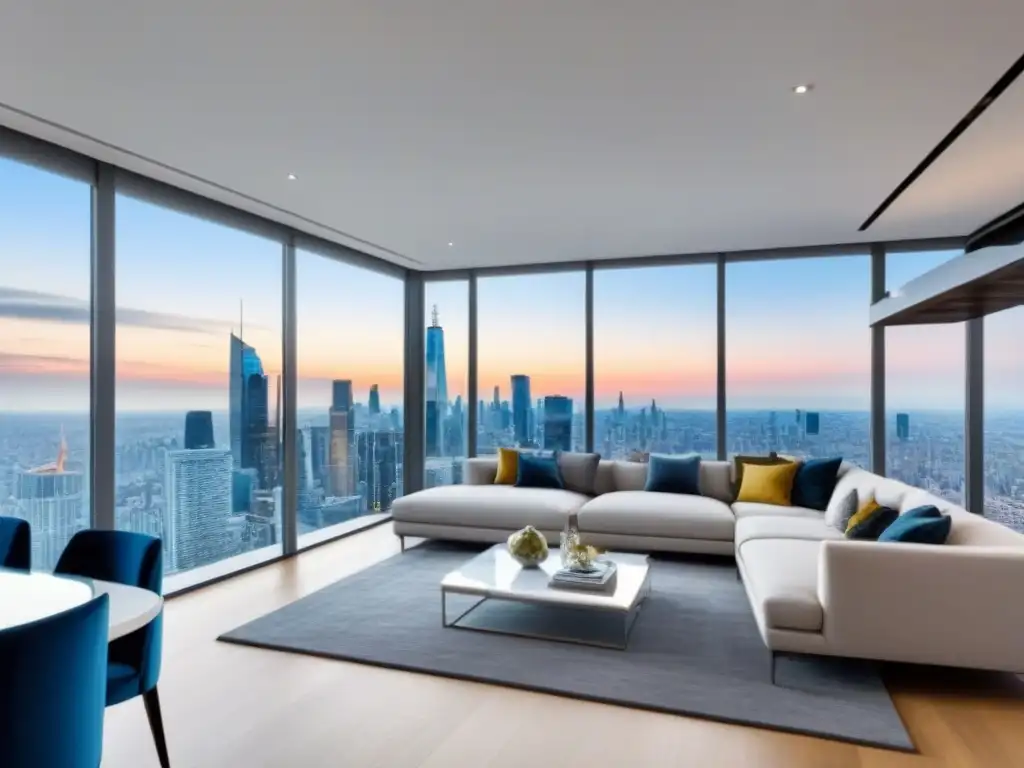 Penthouse de lujo con vista panorámica a la ciudad Espectacular penthouse moderno con vistas a la ciudad, decorado con muebles de diseño