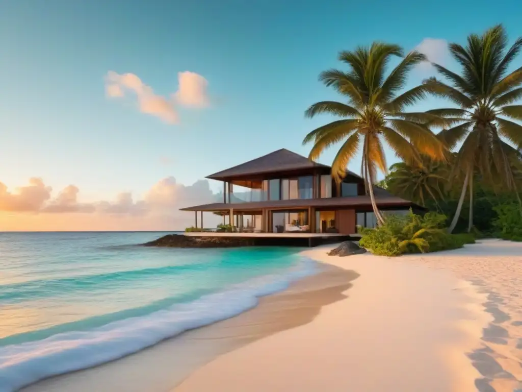 Residencia de lujo en el Caribe al atardecer Espectacular propiedad frente al mar en el Caribe al atardecer, con arquitectura moderna y ambiente idílico