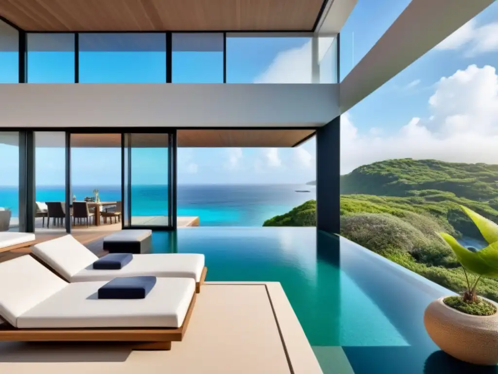 Propiedad vacacional de lujo en entorno costero paradisíaco Espectacular propiedad vacacional moderna con vistas al mar, piscina infinita privada y exuberante vegetación
