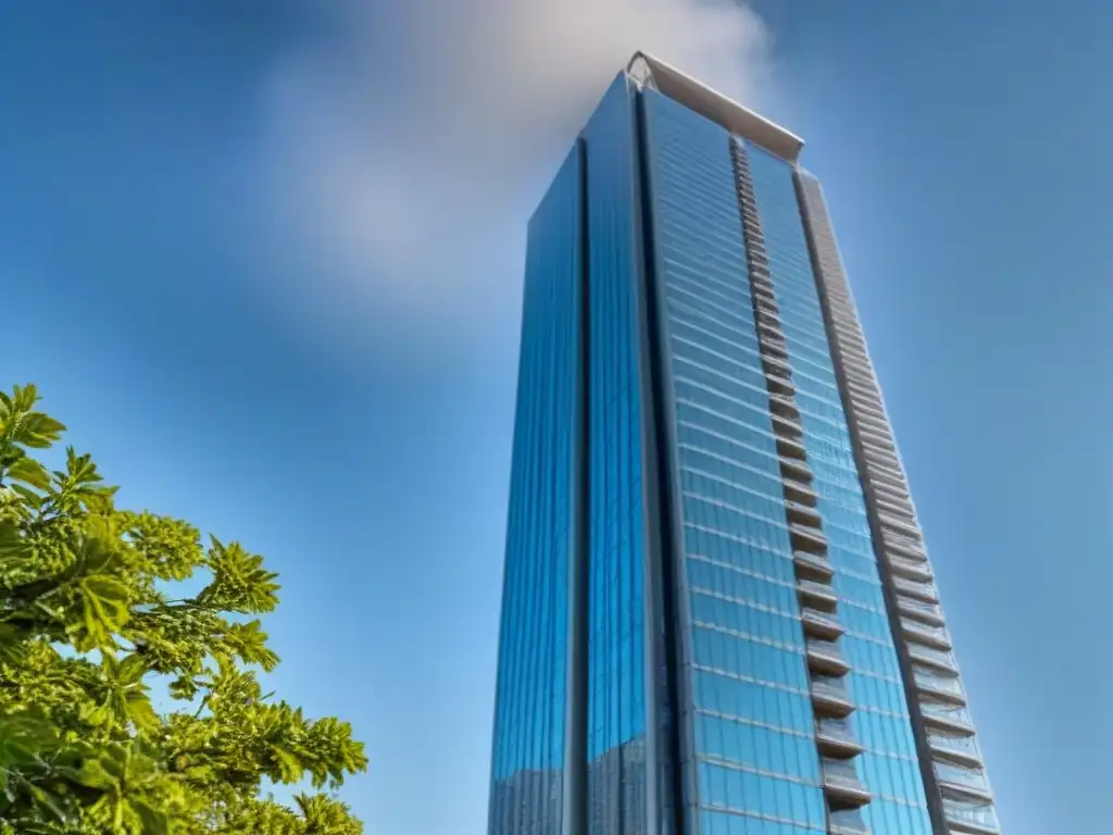 Rascacielos de lujo: arquitectura moderna en metrópolis internacional Espectacular rascacielos de vidrio frente a un cielo azul, reflejando la ciudad