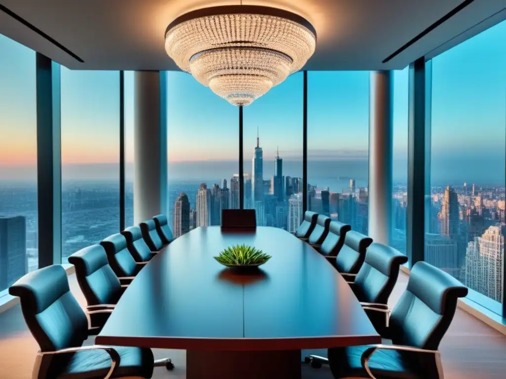 Salón de juntas de lujo con vista panorámica a la ciudad Espectacular sala de juntas moderna con vista a la ciudad para la adquisición Douglas Elliman por Vector Group