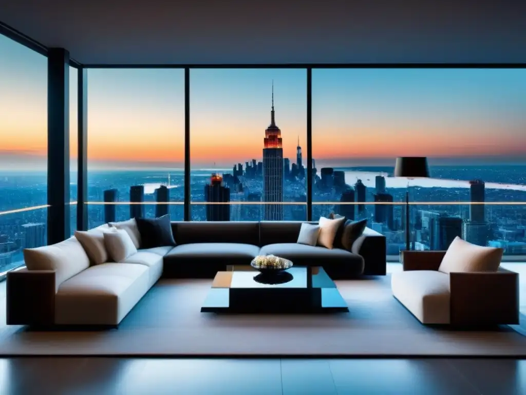 Penthouse de lujo con vista panorámica en la ciudad Espectacular penthouse ultramoderno con vista a la ciudad al atardecer