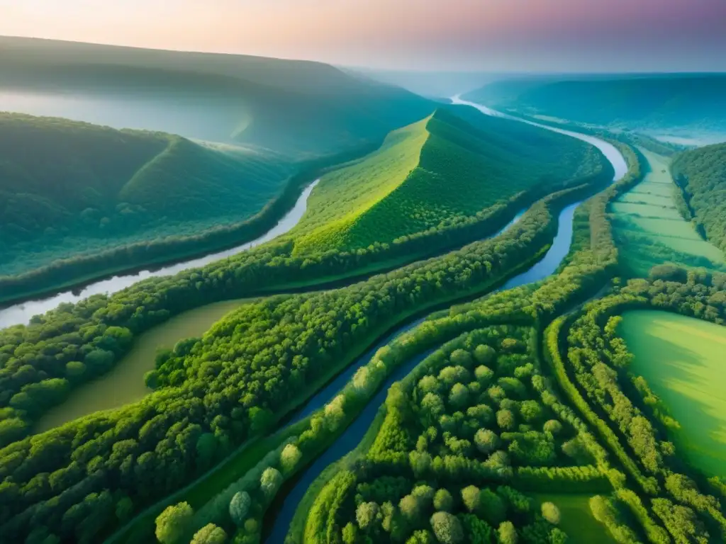Paisaje natural virgen: belleza sin límites en tierra sin desarrollar Espectacular vista aérea de terrenos sin desarrollar, resaltando su belleza natural